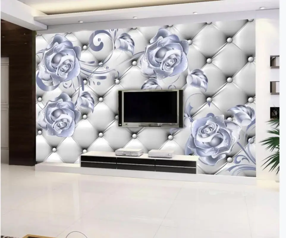 Silver flower soft pack 3D background wall rose flower wallpapers for bedroom living room Silver flower soft pack 3D background wall rose flower wallpapers for bedroom living room