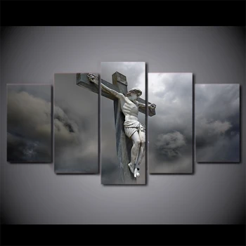 

5 Panel Jesus Statue Cross Canvas HD Printed Poster Frame Painting Modular Living Room Wall Art Lienzos Cuadros Decorativos