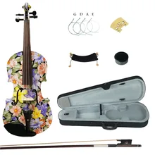 Kinglos цельная древесина полный размер 4/4 фиолетовый розовый цветок цветная ученическая Скрипка для начинающих черное дерево