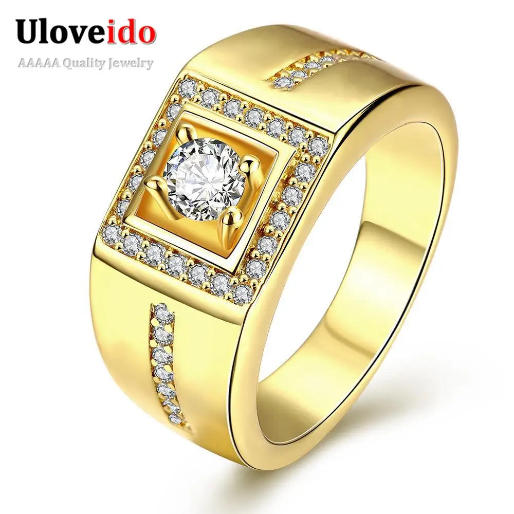 

Uloveido Gold-Color Stone Ring for Men Male Big Engagement Party Mens Rings Fashion Jewelry Gifts 2017 Bagues Wholesale KR126