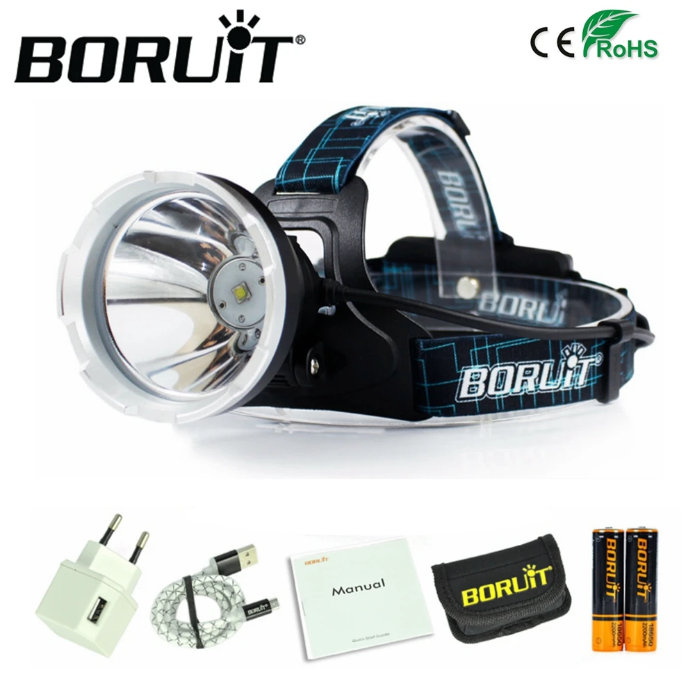 Miglior BORUIT B10 XM L2 Proiettori A LED 3800LM 3 Mode Faro Micro USB Ricaricabile Testa Della Torcia di Caccia Frontale Luce di Campeggio Della Lampada 18650