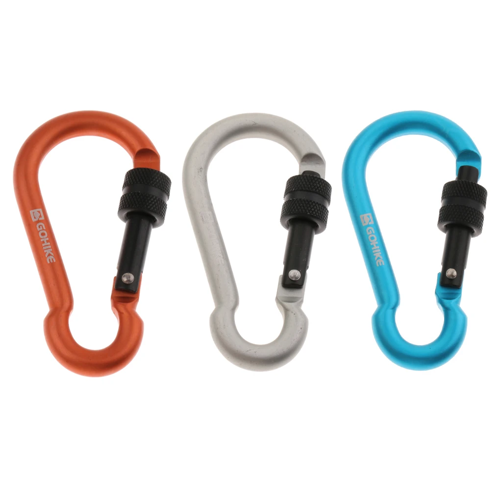 Strong Aluminum Alloy Camping Screw Locking Carabiner Keychain Hook Quickdraw for Hanging Water Bottle Bag Key Rope 