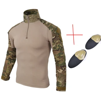 

Military Multicam Army Combat Shirt Uniform Tactical Shirt with Elbow Pads Camouflage Hunting Clothes Ghillie Suit Top