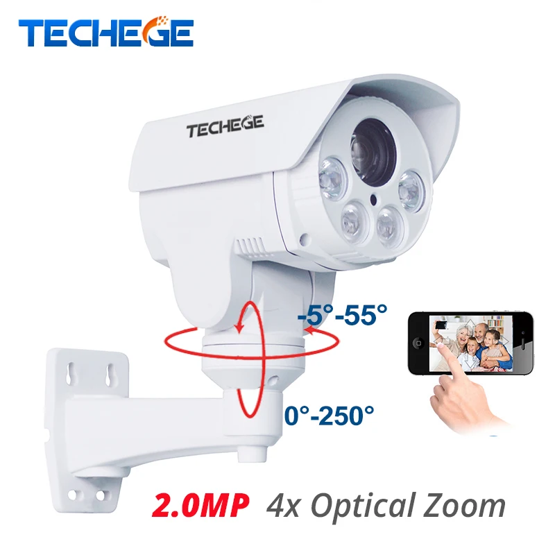 Techege 4x Optical Zoom Auto HD 1080p Bullet IP Camera 2.0MP PTZ Speed Onvif Outdoor Waterproof Night Vision IR 80M Security Cam
