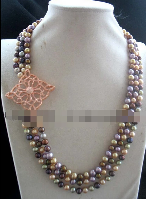 

11.25 3rows freshwater pearl multicolor necklace