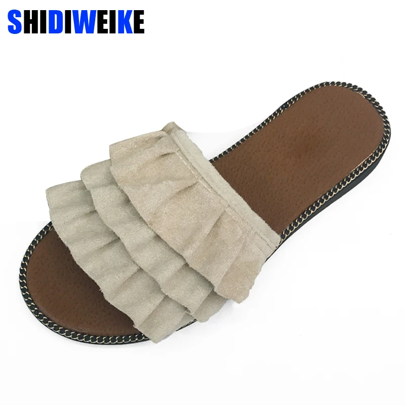 

Ruffles Slippers Vintage Flats Summer Gladiator Slides Platform Shoes Woman Slip On Casual Women Shoes m577