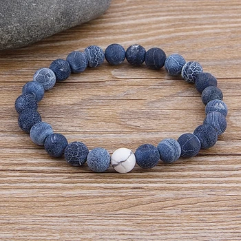 Custom Female Male Marble Bead Tiger Eye Bead Blue Bead Lava Natural Stone Bead Bracelet Wide 8MM Stone Handmade Boho Jewelry