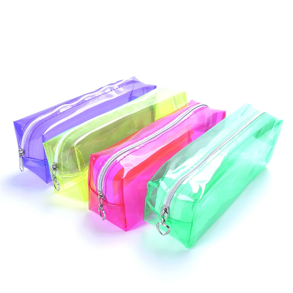 

Candy colors Transparent Plastic PVC Travel Makeup Cosmetic Bag pencil box Cases Bags Toiletry Zip Pouch Wash Kit