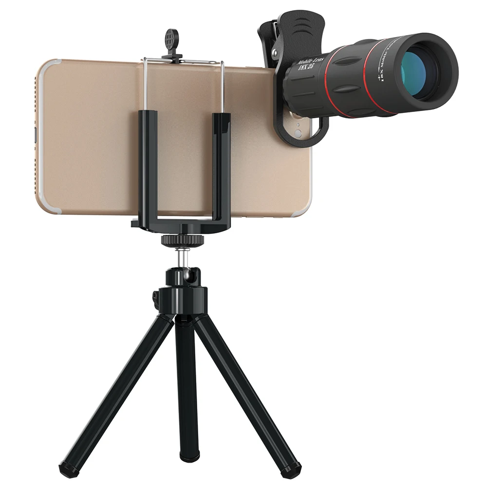 

Universal 18x25 Monocular Zoom HD Optical Cell Phone Lens Observing Survey 18X Telephoto Lens with Tripod for Adults Kids Birds