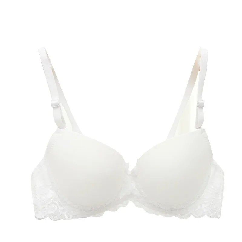 Women Girl Seamless Lace Solid Color 3/4 Cup Push Up Bra Adjustable Support Bra - Цвет: white