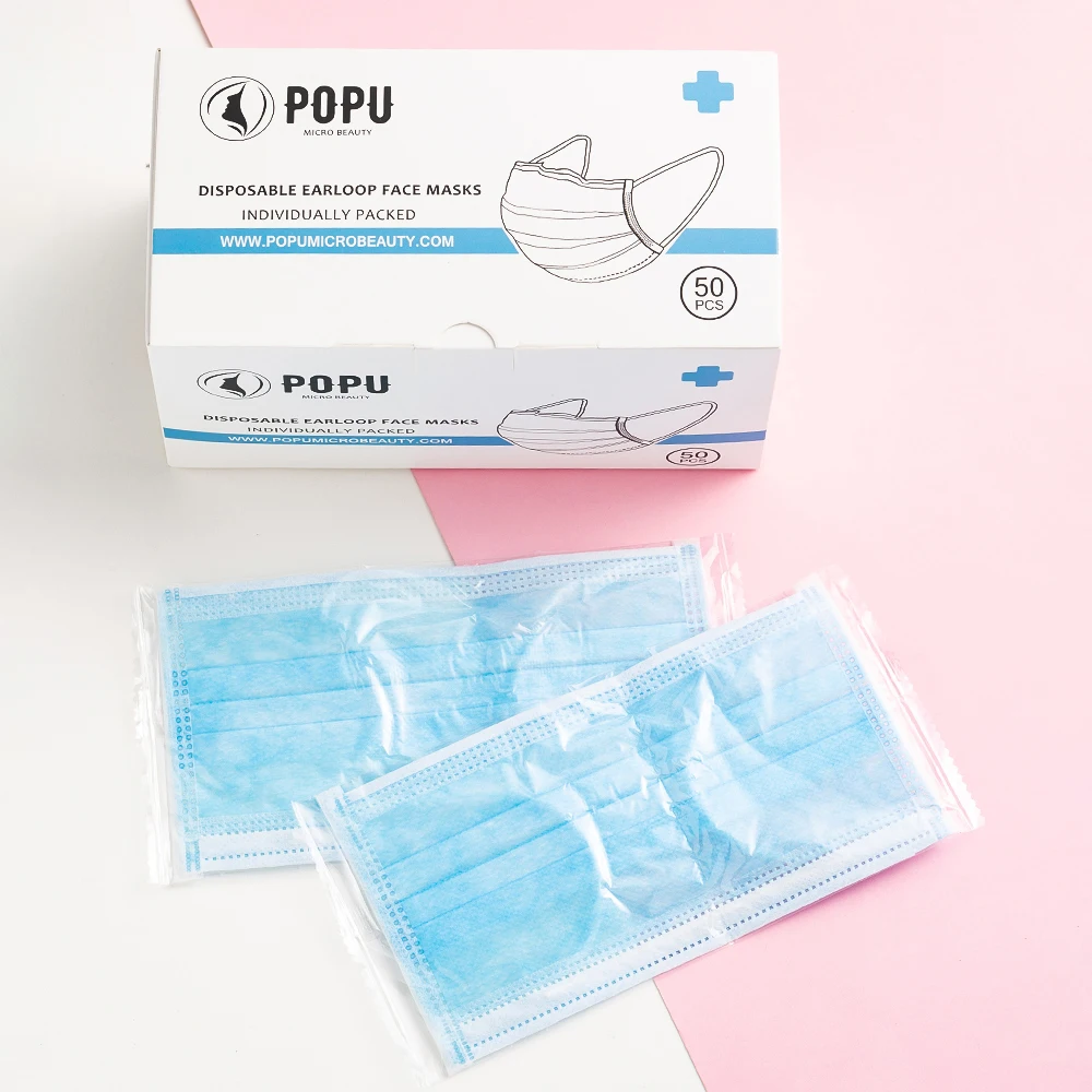 

POPU Disposable Earloop Masks Three fluid resistant layers dental Earloop Activated Carbon Anti-Dust Face Surgical Masks 50pcs