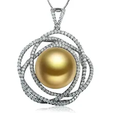 14-15 мм Натуральная Southsea Золотая жемчужина 1CT ожерелье из страз с подвеской для женщин роскошное изысканное украшение на свадьбу/вечерние/помолвки/подарок