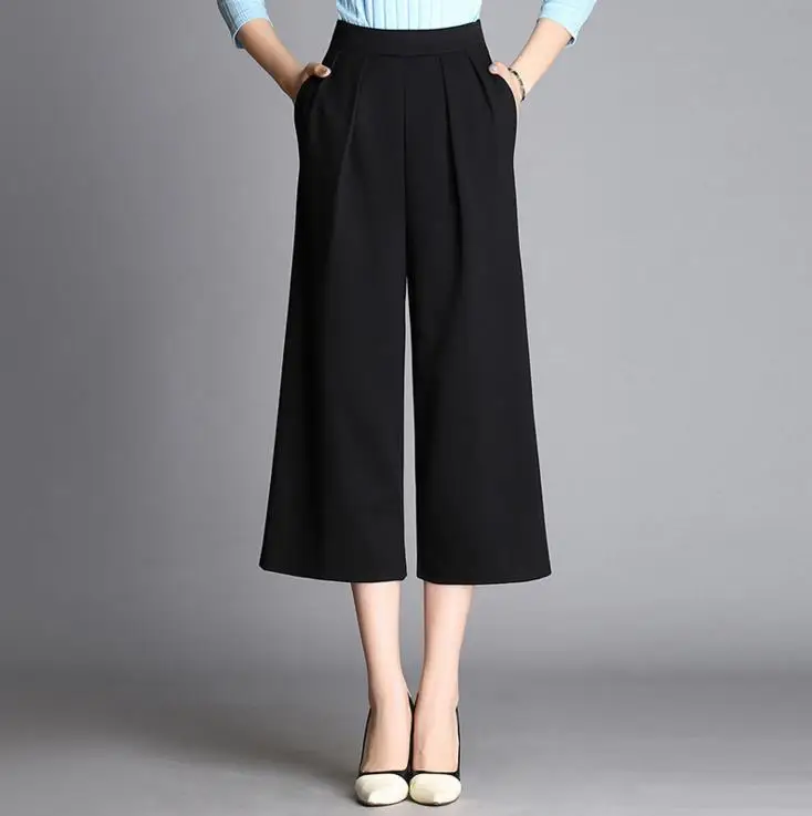 Spring Fall Loose Wide Leg Pants Capris Pants Casual Cropped Trousers ...