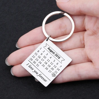 

Date Customed Canlender Key Chains Engraved I Love You Forever Keyring Special Anniversary Couples Lover's Family