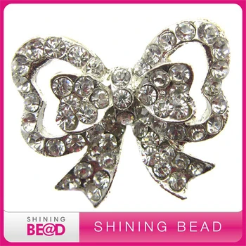

100pcs/lot+30*35mm Clear Crystal Ribbon Bridal Brooch Bow Pin Silver Plated
