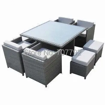 

9pcs outdoor rattan dinning set with tempered glass table top
