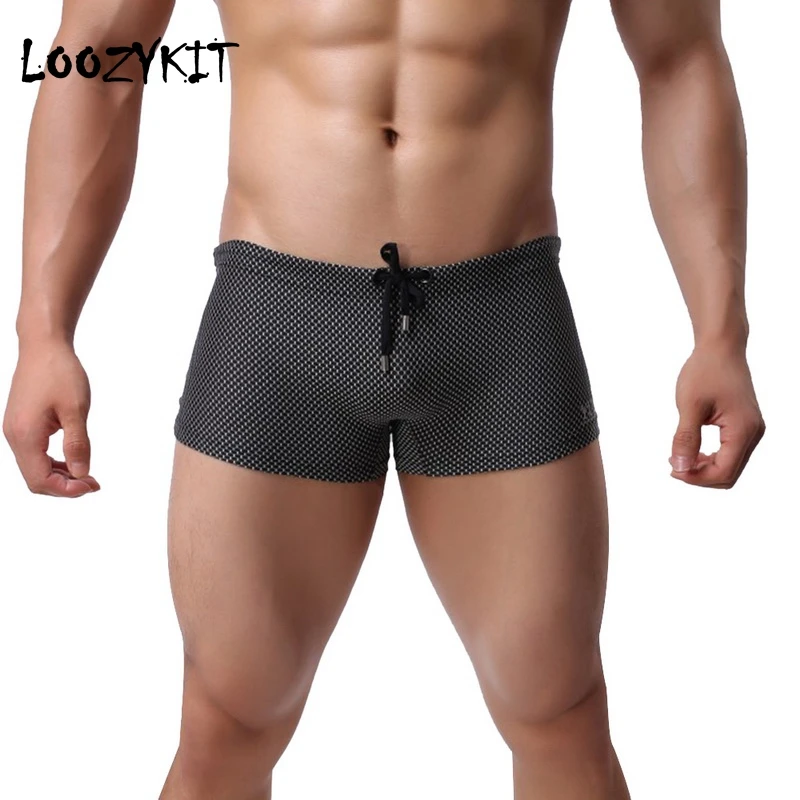 

Loozykit Men Swimwear Swimming Boxers Summer Water Sports Shorts Solid Color Drawstring Trunks Sexy Male Beachwear Plus Size