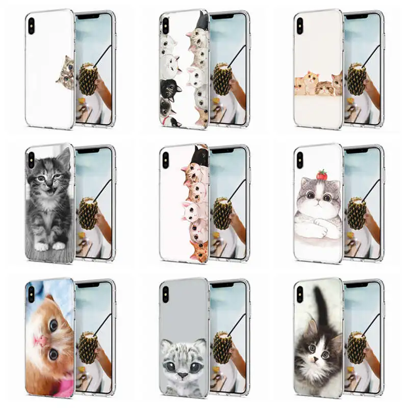 Мягкий чехол для телефона iPhone X XS XR чехлы из ТПУ цветной милый с изображением кота
