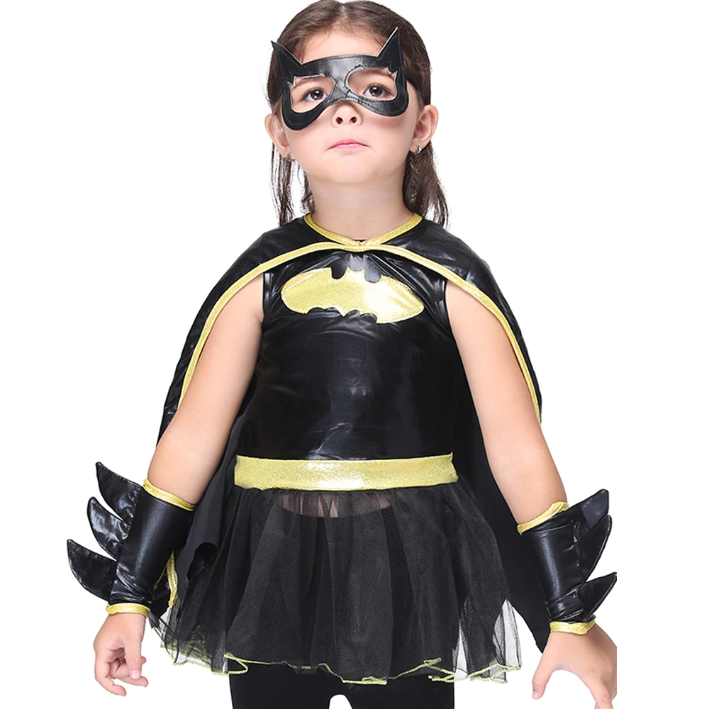 Детский костюм на Хеллоуин; костюм на Хеллоуин для девочек Бэтмен костюм для косплея, костюм эксклюзивная одежда с маска для глаз с накидкой, костюмы Бэтмена