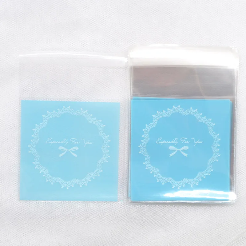 100 шт./лот 18 шаблонов хлебобулочные конфеты Подарочный мешок для печенья самоклеящийся прозрачный целлофановый горошек для свадьбы, дня рождения - Цвет: BB425B04 blue