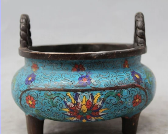 

wholesale factory 5" Marked China Dynasty Cloisonne Pure Bronze Gild Flower Incense Burner Censer