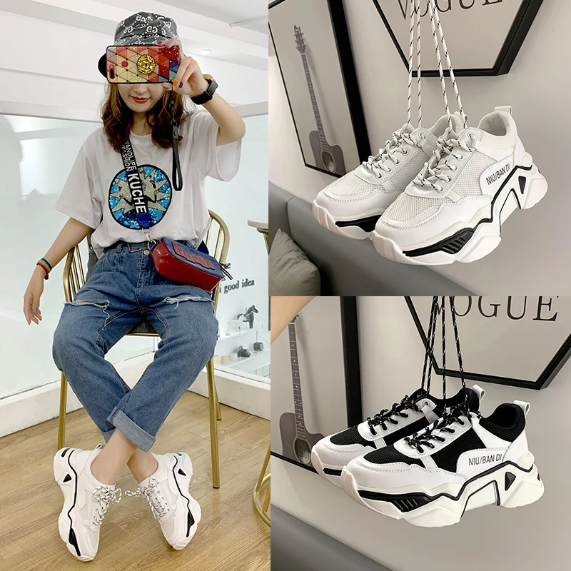 

New Women Chunky Sneakers Wedge Platform White Sneakers 2019 Summer Harajuku Retro Dad Shoes Comfortable Mesh Sports Shoes