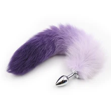 Stainless steel anal dildo with purple animal fox tail metal butt plug SM adult game sex