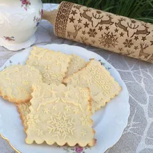 Скалка Рождественская резьба тисненая кухонная деревянная Скалка 3 L0529