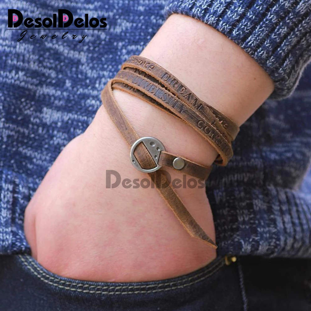 

One Piece Wounded Men Leather Bracelet 2019 New Minimalist Style Multi-layer Bracelet Ladies Men Charm Style Bracelet