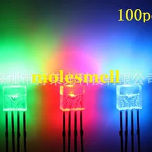 100 шт. 2x5x5 мм прямоугольные лампы три цвета rgb led, общий анод, вода прозрачная линза, 4 контакта со светодиодной подсветкой