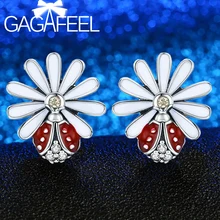 GAGAFEEL Маргаритка цветок Красная Божья коровка серьги гвоздики 925 стерлингового серебра серьги для женщин модные ювелирные изделия подарок