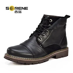 SERENE/3166; европейские размеры 38-45; мужские рабочие ботинки с плюшем; ботильоны из натуральной кожи; Новинка года; мужские ботинки из коровьей кожи; сезон осень-зима - Цвет: Black no plush