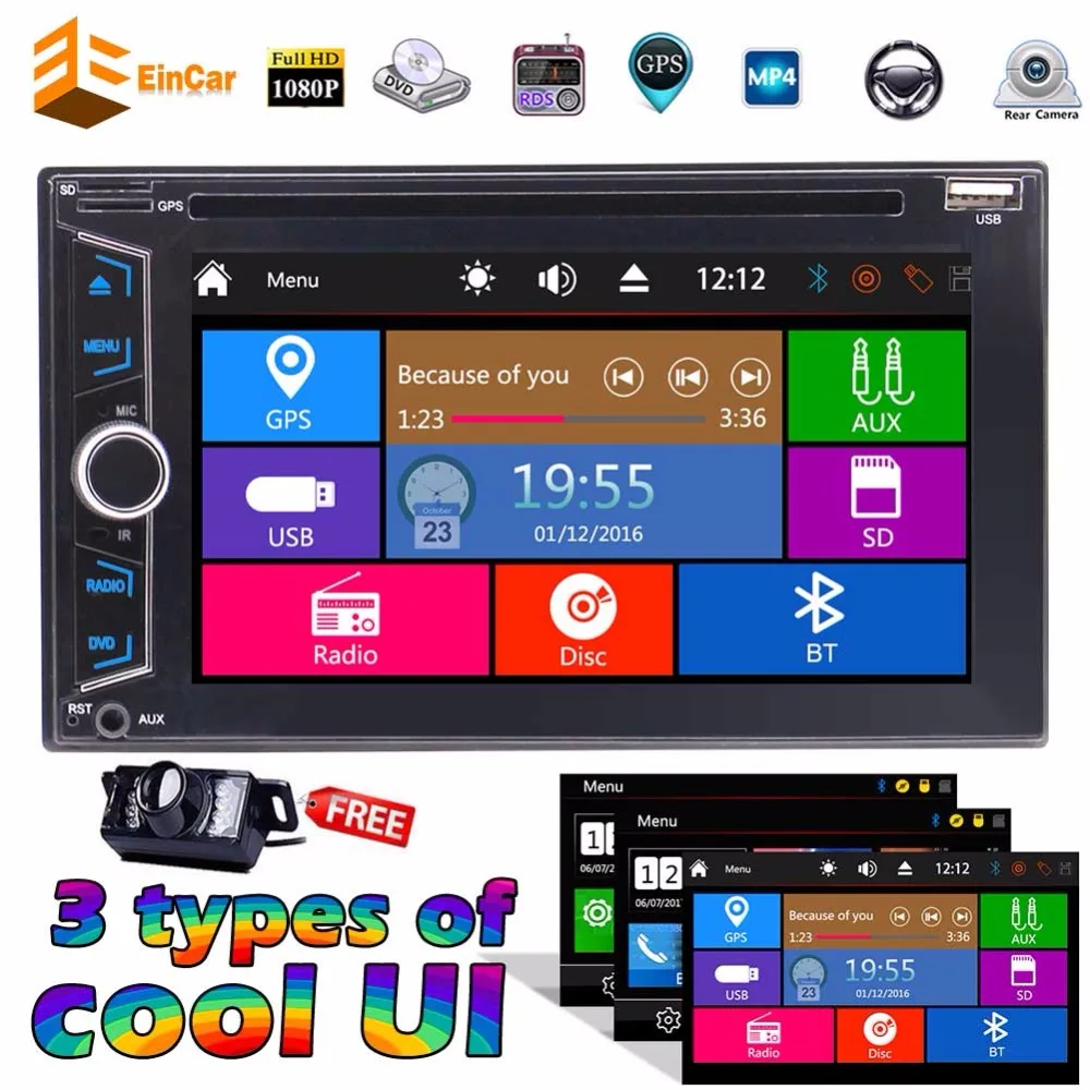

2 DIN Car Electronics Stereo GPS Navigation Radio Head Units Touch Screen DVD Player In-dash Audio AM/FM Radio Bluetooth USB SD