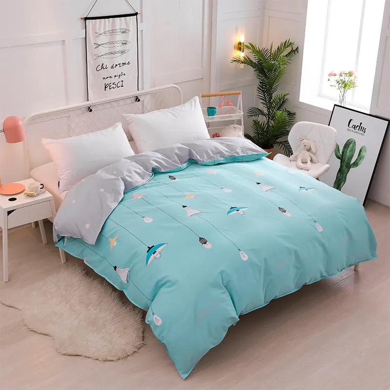 

Light Blue Cartoon Light Pattern Color Stripe Pattern 1 Piece Duvet Cover With Zipper Cotton Quilt Or Comforter Or Blanket Case