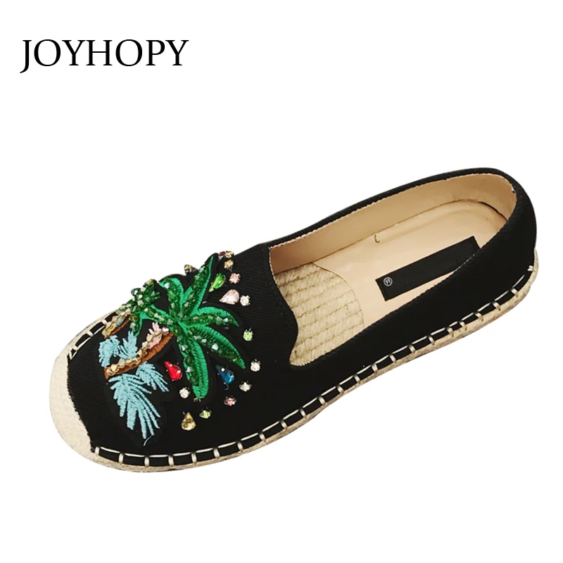 JOYHOPY Spring Summer Coconut Tree Embroidery Flat Shoes