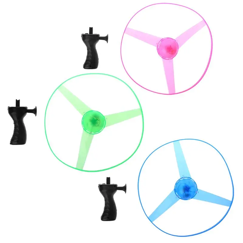 

LED Flashing Plastic Pull String Flying Saucer Propeller Toy Disc Helicopter New
