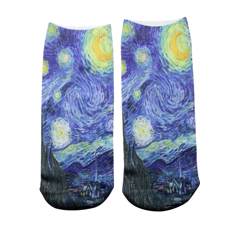 

DMLSKY Van Gogh Funny Socks Women Men Fashion 3D Printed Cotton Socks Cartoon Socks Novelty Socks M3329