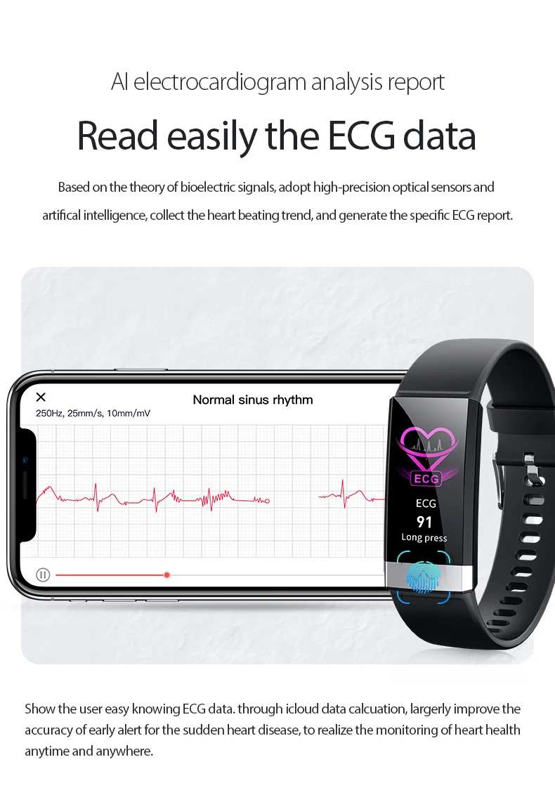 ЭКГ+ PPG V19 умный Браслет пульсометр кровяное давление кислородный мониторинг сна Bluetooth фитнес-трекер большой экран Смарт-часы