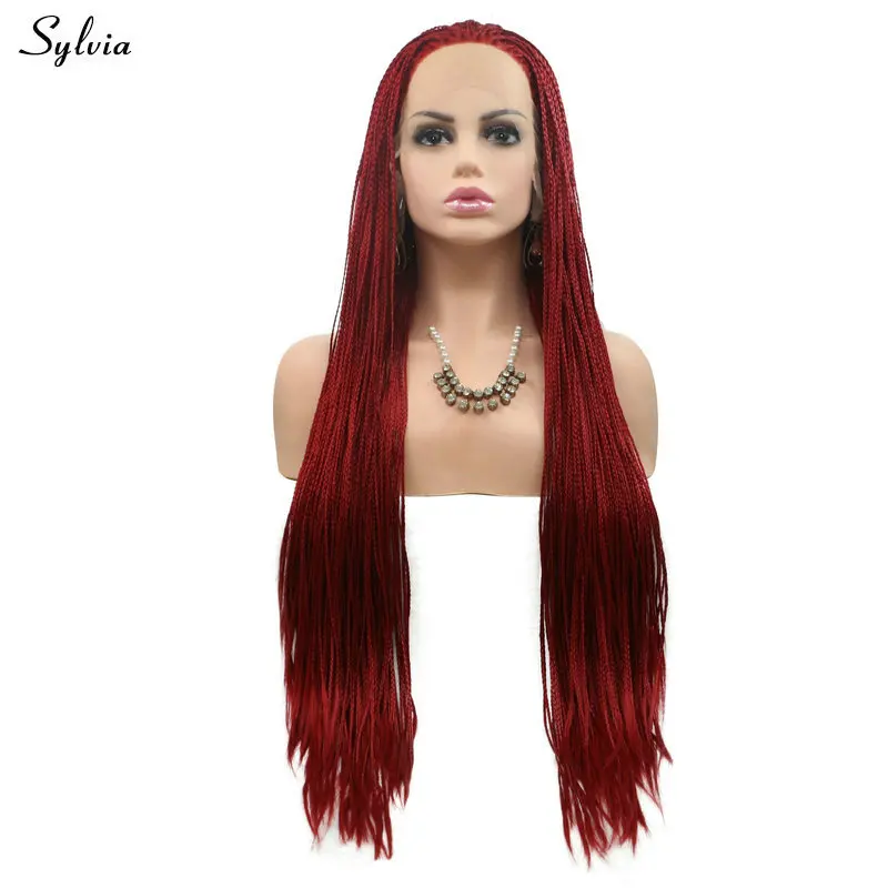 

Sylvia Handmade Braided Box Braids Wig for Women Long Hair Pure Red/Pastel Pink/Brown/Blonde/Rose Red Synthetic Lace Front Wigs