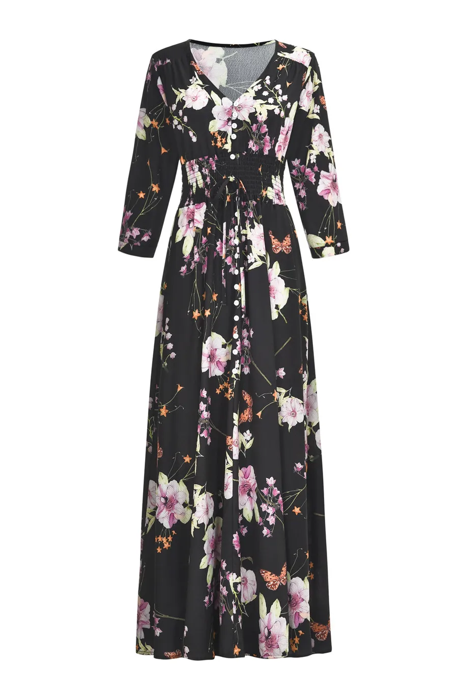 Gladiolus 2019 Spring Summer Dress Women 34 Sleeve V Neck Sexy Floral Print Bohemian Women Maxi Dress Long Beach Ladies Dresses (59)