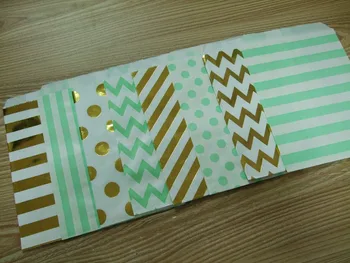 

48 / 96 Gold and Mint Favor Bag--Chevron Favor Sack--Polka Dot Candy Favor Bag--Goodie Bag--Party Sack--Birthday Treat Sacks