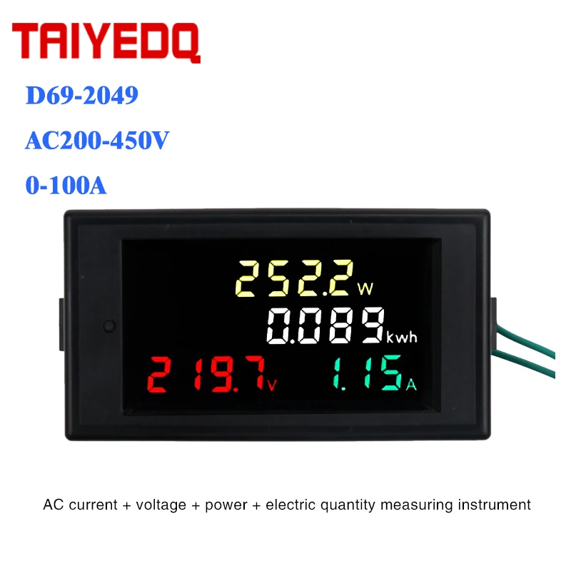 

D69-2049 Digital multi-function electricity meter 100A AC200-450V Power Energy Voltmeter Ammeter watt current meter with CT