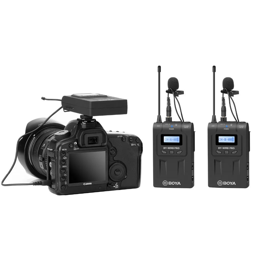 BOYA BY-WM8 Pro-K2 UHF двухканальный петличный беспроводной микрофон система с ЖК-экраном для Canon Nikon DSLR камеры видеокамеры
