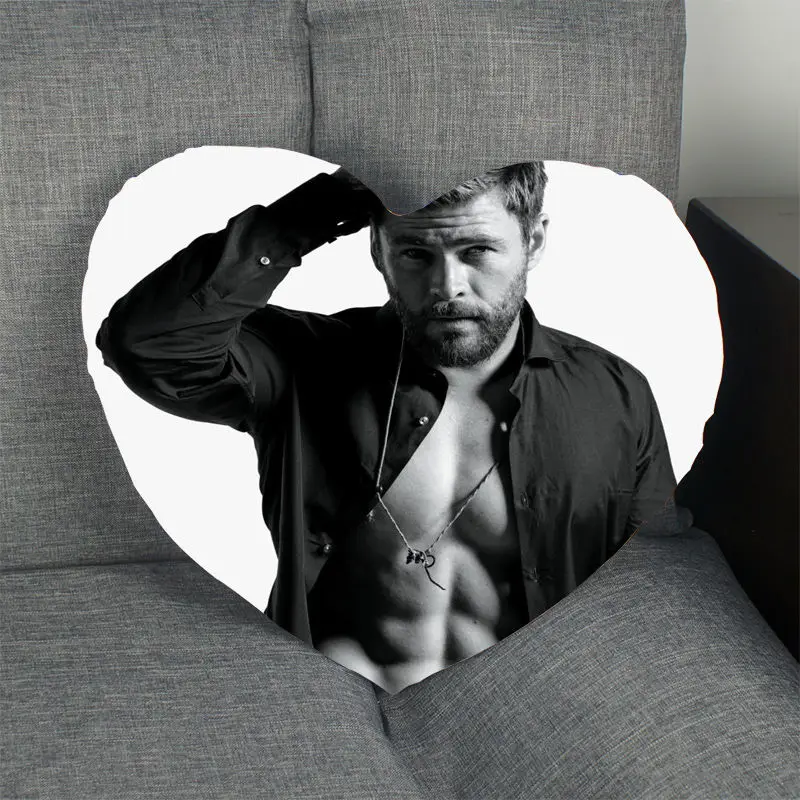 

New Pillow Case Chris Hemsworth Heart Shape Satin Fabric Pillow Cover For Home Bedroom Wedding decorate Pillow Cases