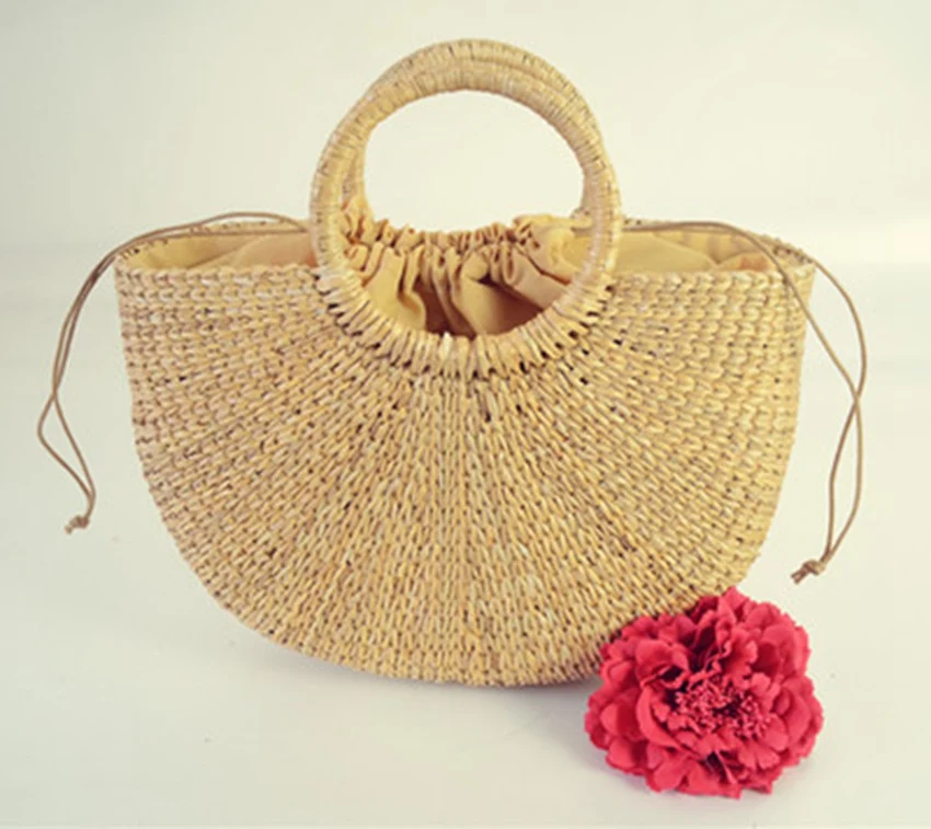 New fashion mini yellow grass weaving moon bag handmade grass woven