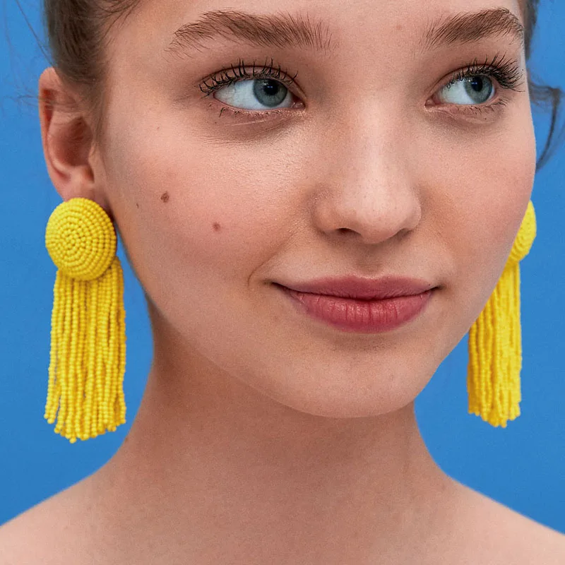 

JUJIA 7 COLORS ZA FALCON TASSEL EARRING HAND MADE STATEMENT WHOLESALE BEADS TASSEL FRINGED EARRING