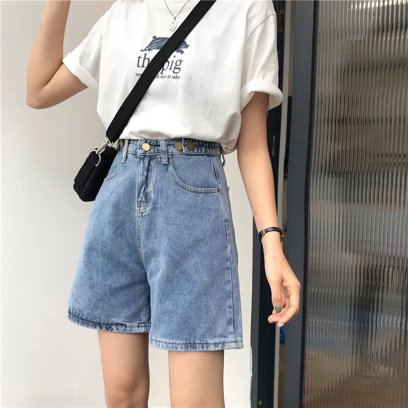 Новые летние Корейская версия свободные джинсовые шорты для женщин шорты с высокой талией широкие брюки Горячие
