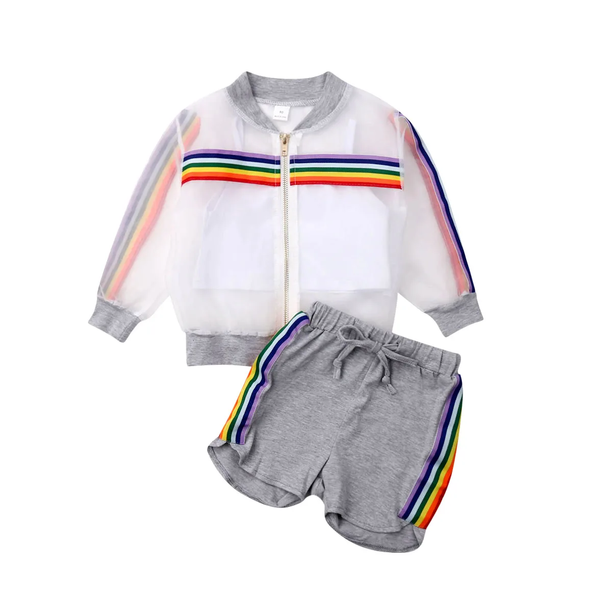 Малыш для маленьких девочек радуга куртка с сеткой + жилет + короткие штаны 3 шт., крышка-up Одежда Лето US