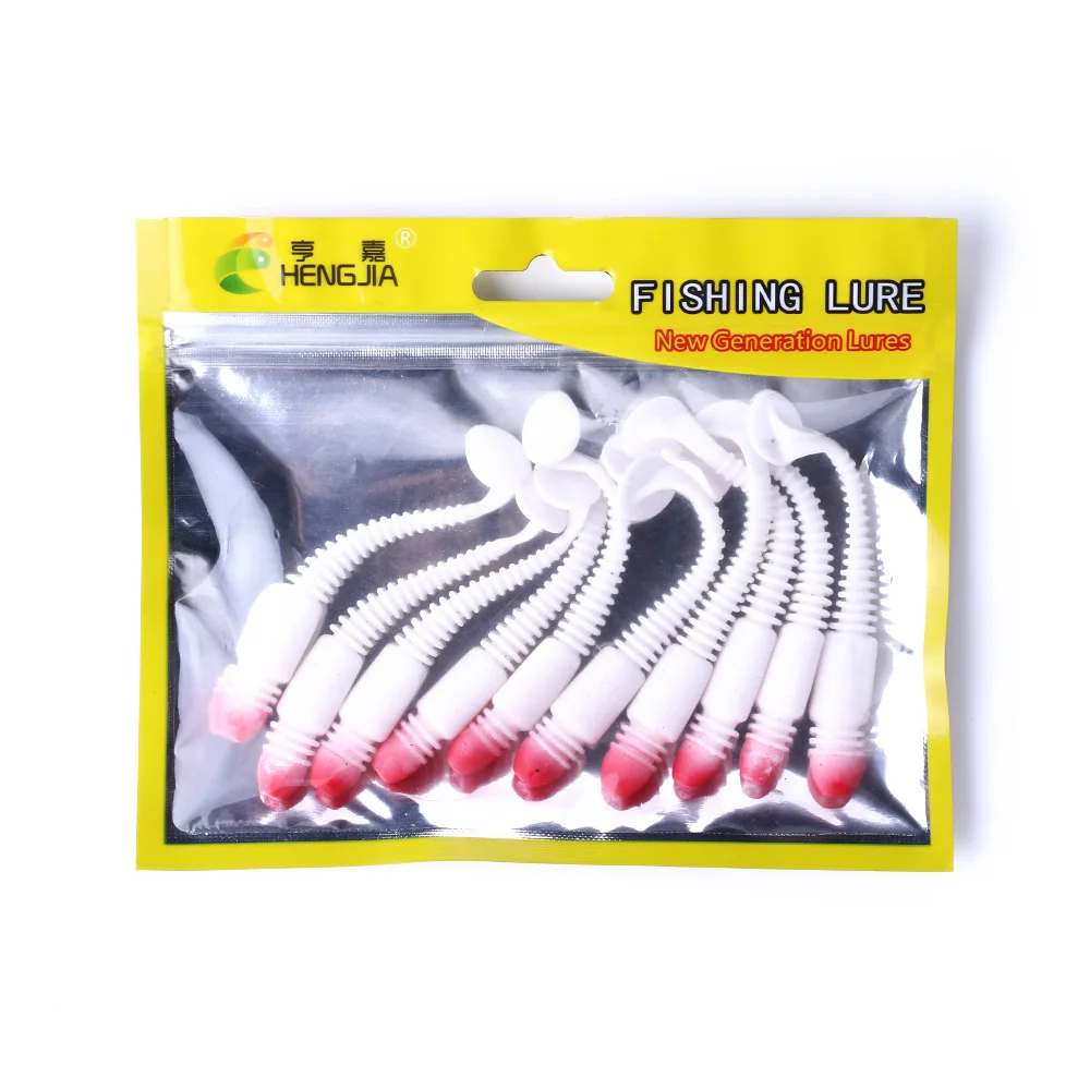 

HENGJIA 10PCS Red Head Screw T Tail Soft Insect 8.5CM 3.3G Fishing Lure Fake Bait For Blackhead Fish Fishing Tackle
