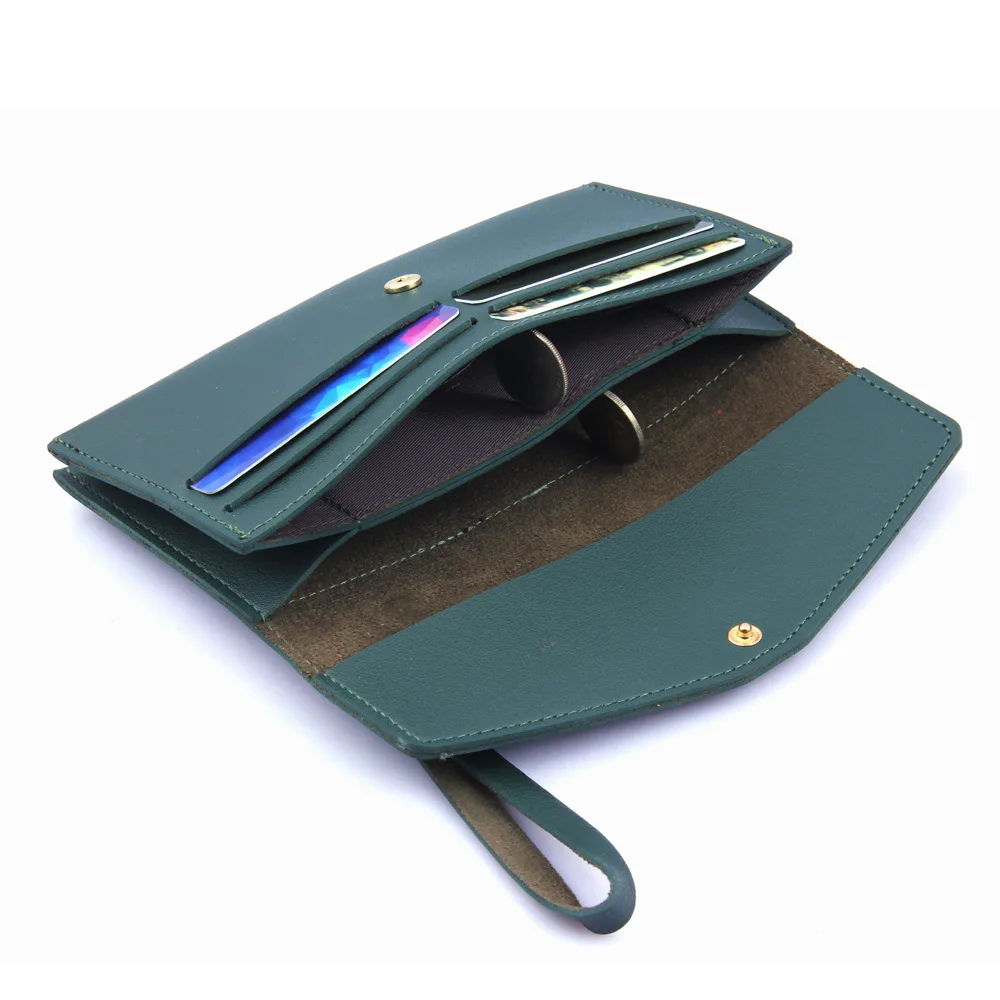 

New Long Bifold Wallet Women Fashion Coin Purse Card Holder Wristlet Female High Quality Clutch Money Phone Bag PU Leather Solid